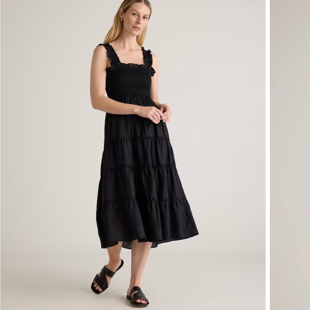 Quince 100% European Linen Smocked Midi Dress